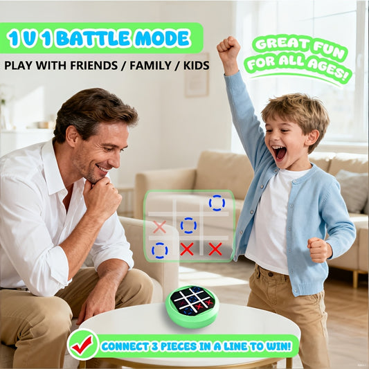 4-in-1 Electronic Tic Tac Toe Game: AI Battle, Two-Player Mode, Memory & Speed Challenge | Handheld Portable Game Console, Suitable for Both Kids and Adults (Batteries Not Included)(green)