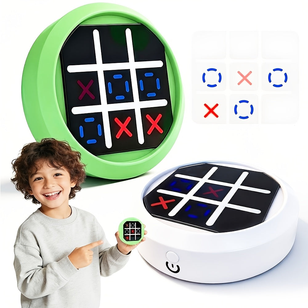 4-in-1 Electronic Tic Tac Toe Game: AI Battle, Two-Player Mode, Memory & Speed Challenge | Handheld Portable Game Console, Suitable for Both Kids and Adults (Batteries Not Included)(green)