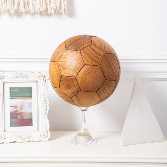 Handcrafted Wooden Football Puzzle – 3D Mortise & Tenon Soccer Ball (Solid Teak & Walnut, 22cm)