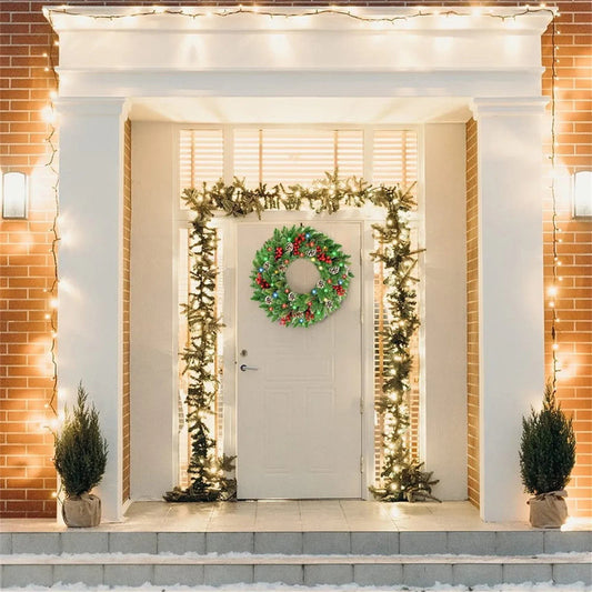 Pre-Lit Christmas Wreath with LED Lights - 60 cm