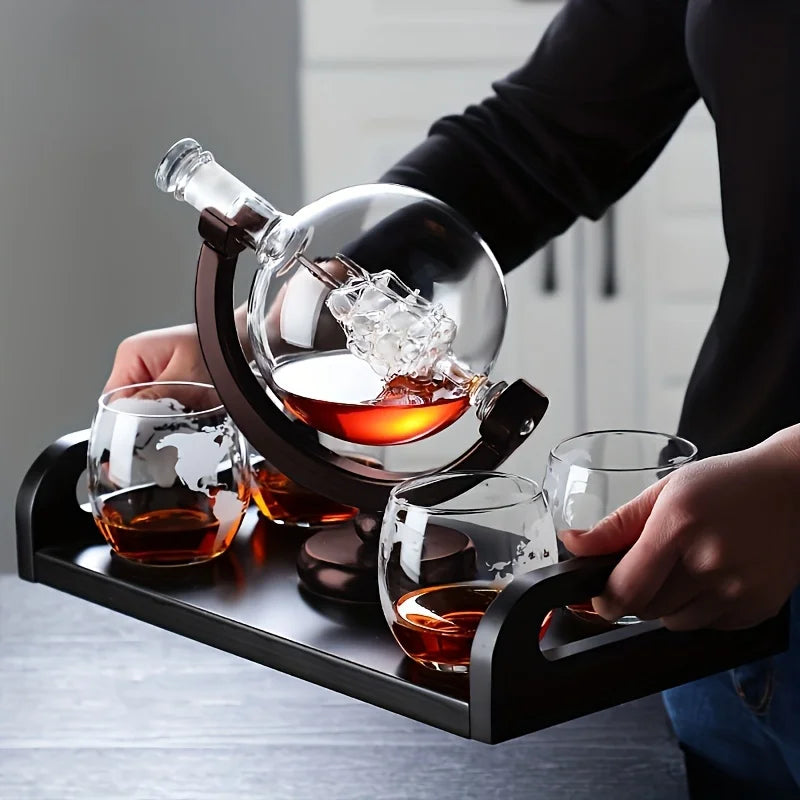 Globe Whiskey Decanter Set – Lead-Free Glass Luxury Gift Collection