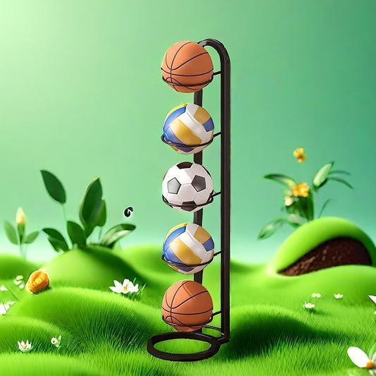 5-Tier Metal Sports Ball Rack Organizer – Space-Saving Storage Stand