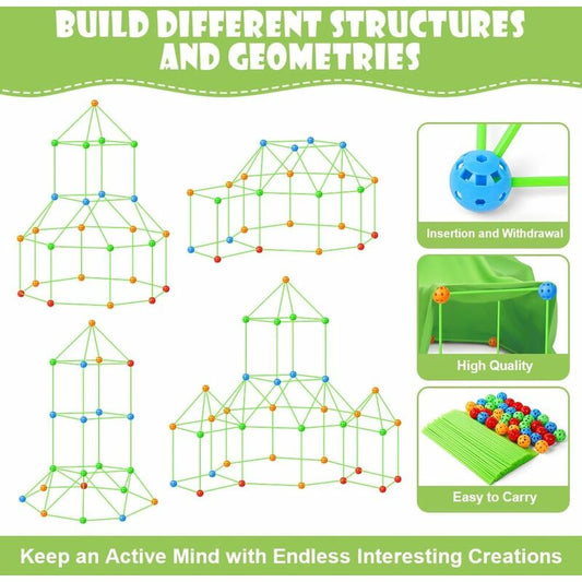 174PCS Glow in the Dark Fort Building Kit with Tent – Kids Air Fort Construction Set (102 Sticks + 72 Balls)