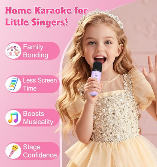 Karaoke set for kids - Portable Bluetooth speaker for car - Equipped with 2 karaoke microphones - Voice changer and LED lights - Ideal birthday gift for teenagers and children - Off-white