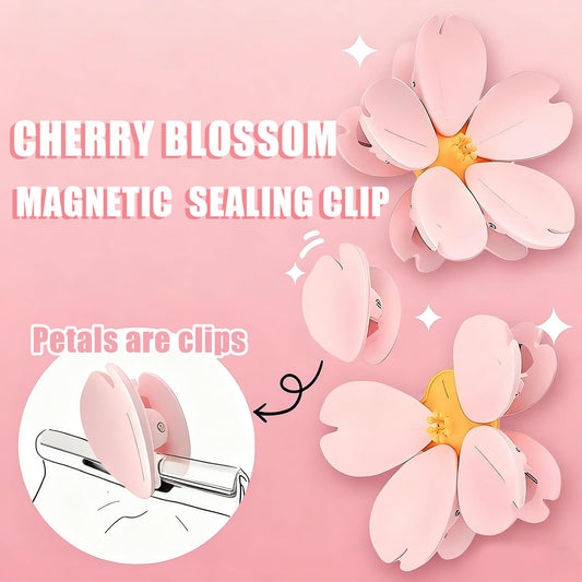 Cherry Blossom Fridge Magnets & Magnetic Clips – Decorative Whiteboard & Food Sealing Clips