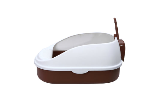 YES4PETS Medium Portable Cat Litter Box Tray with Scoop – High-Wall Design – Brown