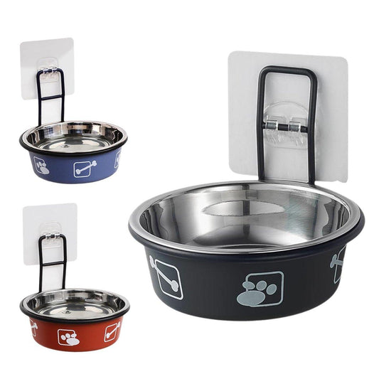 Stainless Steel Pet Bowl Hanging Cat Food Water Bowl Durable for Dogs and Cats - Red-14cm