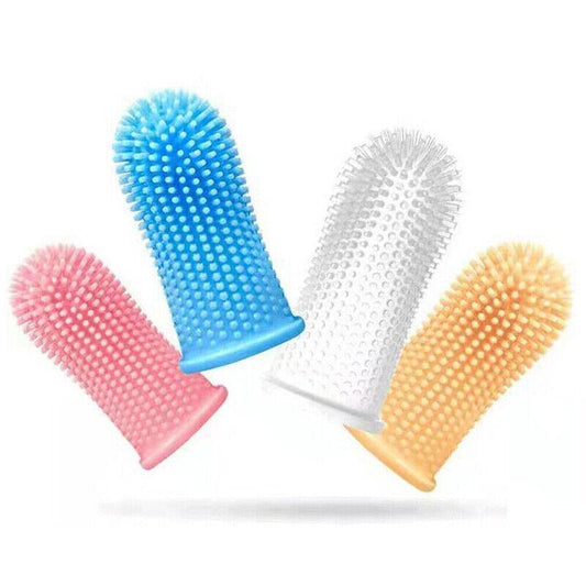 Dog Cat Super Soft Pet Finger Toothbrush Teeth Silicone Brush Care Cleaning - Yellow