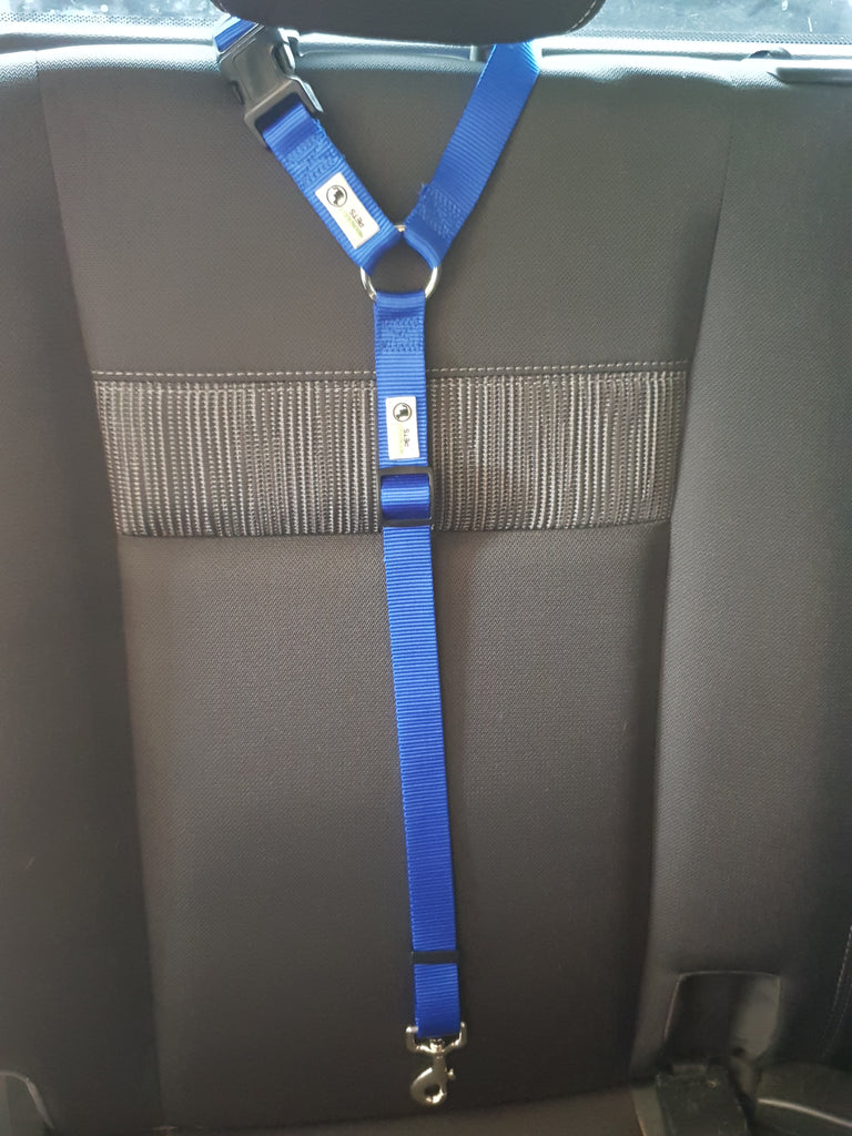 Moondidley Pets Dog Seatbelt Headrest Restraint β Adjustable Car Safety Travel Strap | Durable Nylon | Blue