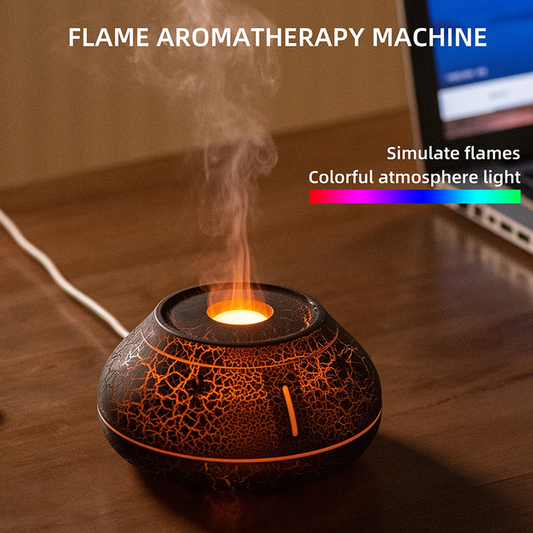 Flame Mountain Aroma Diffuser - 7-Color LED Light, 130ml Capacity, Ultrasonic Mist Maker for Home or Office, Black