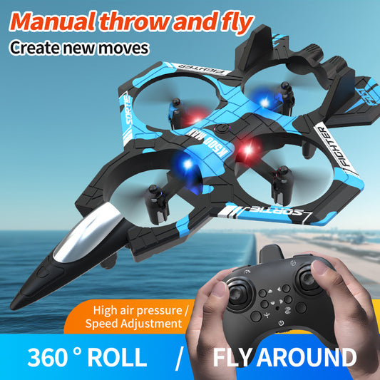 Camouflage Green 2.4G Remote Control Stunt Fighter Drone - Manual Toss Launch, One-Key Operation for 360° Flip & Circular Flight, 3-Speed Adjustable Stable Quadcopter with Night Lights