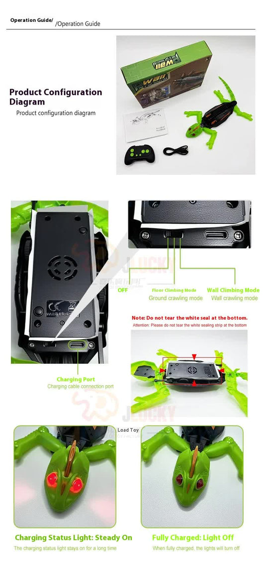 RC Wall Climbing Gecko Toy Anti-Gravity Remote Control Lizard with LED Eyes 360 Stunt Rotation Rechargeable Animal Gift for Kids