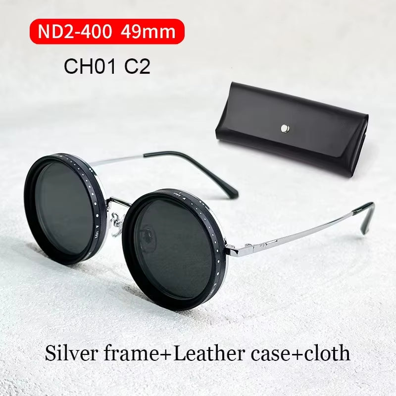 Handmade ND9 Adjustable Dimming Sunglasses Retro Punk round Men'S Outdoor Fishing UV400 Polarized Driving Sunglasses