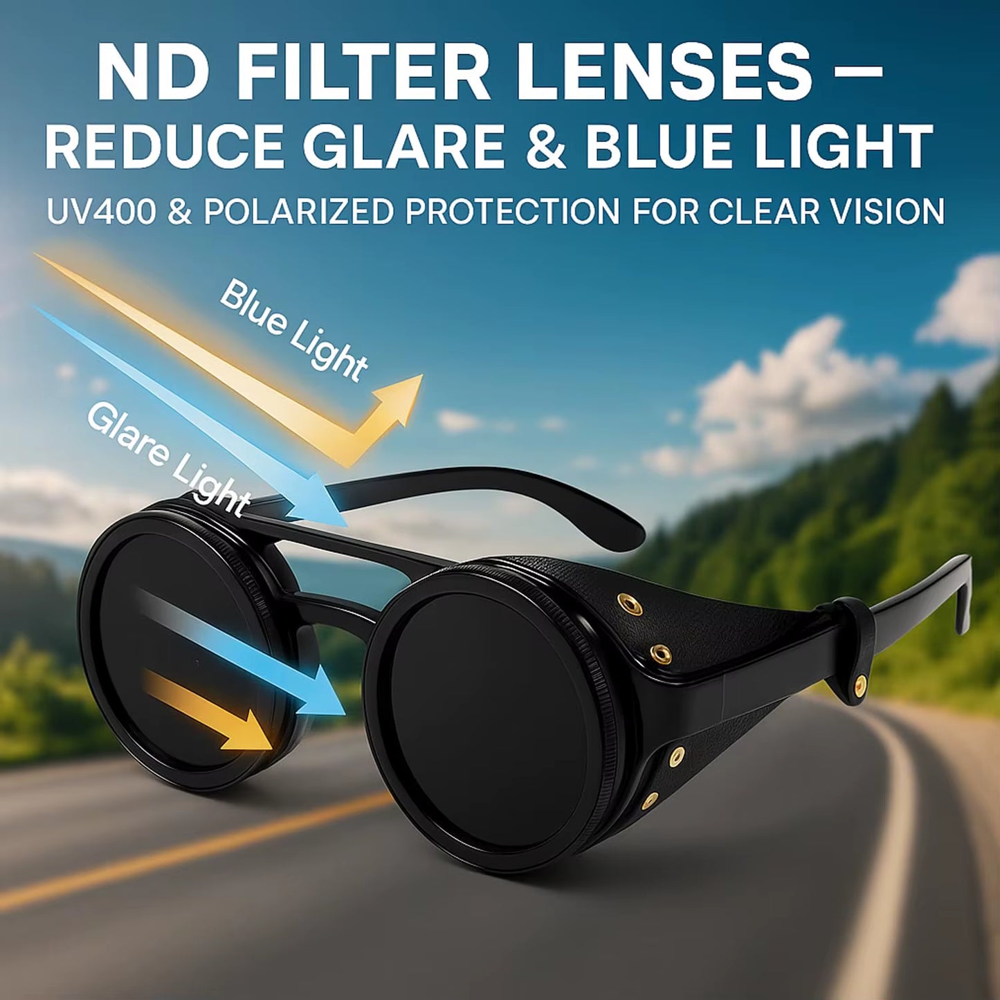 Handmade ND9 Adjustable Dimming Sunglasses Retro Punk round Men'S Outdoor Fishing UV400 Polarized Driving Sunglasses