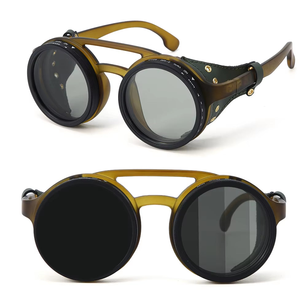 Handmade ND9 Adjustable Dimming Sunglasses Retro Punk round Men'S Outdoor Fishing UV400 Polarized Driving Sunglasses