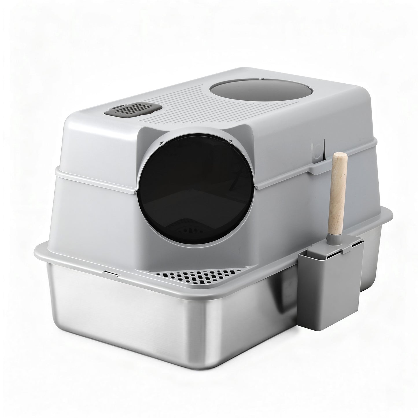 i.Pet Large Stainless Steel Cat Litter Box – High-Sided Odour Control Tray with Mat & Scoop (60cm)