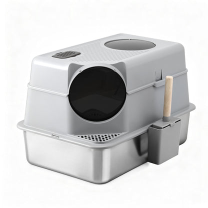 i.Pet Large Stainless Steel Cat Litter Box – High-Sided Odour Control Tray with Mat & Scoop (60cm)