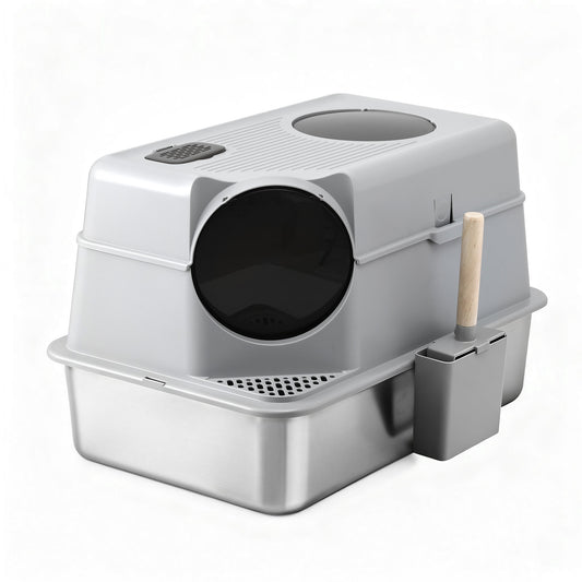 i.Pet Large Stainless Steel Cat Litter Box – High-Sided Odour Control Tray with Mat & Scoop (60cm)
