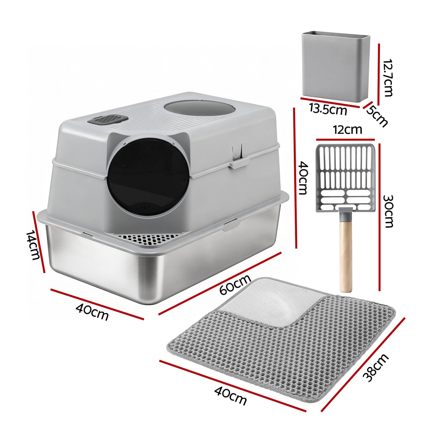 i.Pet Large Stainless Steel Cat Litter Box – High-Sided Odour Control Tray with Mat & Scoop (60cm)