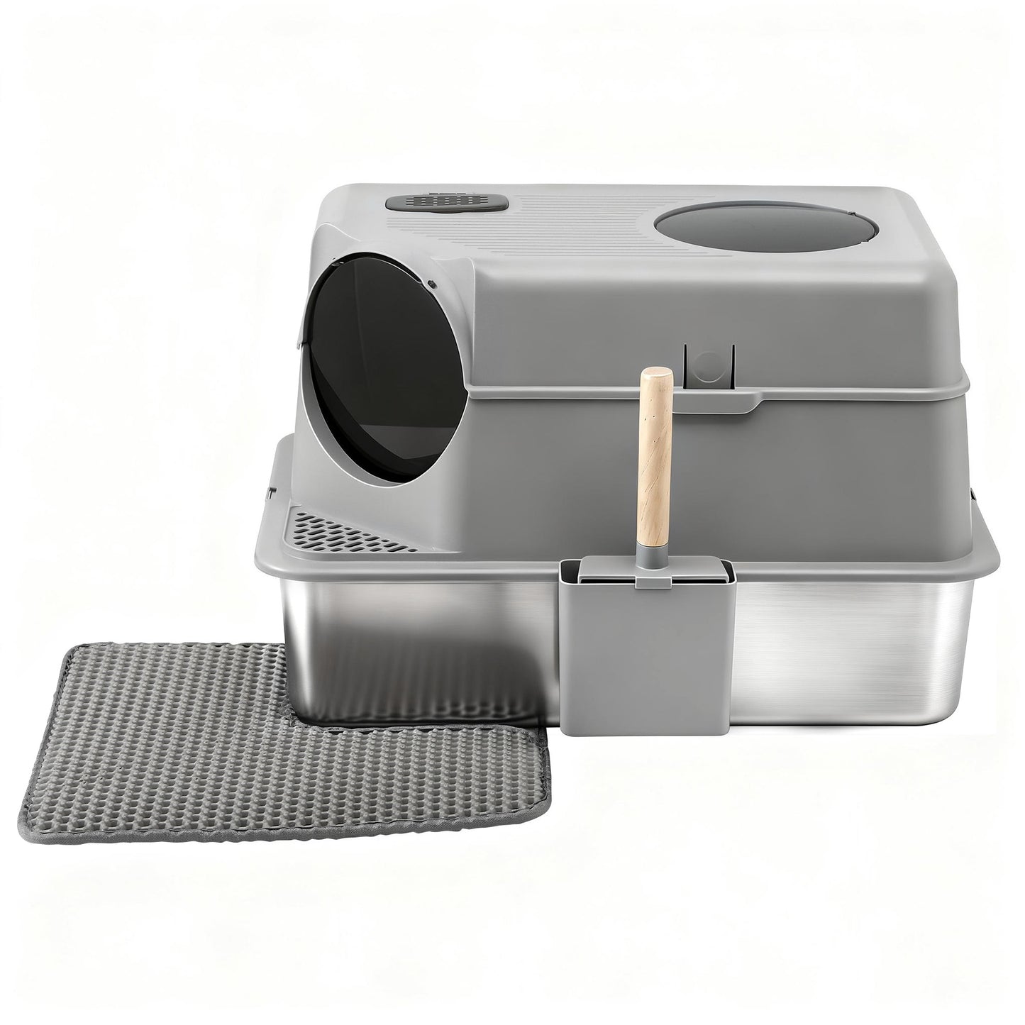 i.Pet Large Stainless Steel Cat Litter Box – High-Sided Odour Control Tray with Mat & Scoop (60cm)