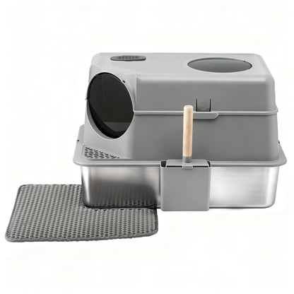i.Pet Large Stainless Steel Cat Litter Box – High-Sided Odour Control Tray with Mat & Scoop (60cm)