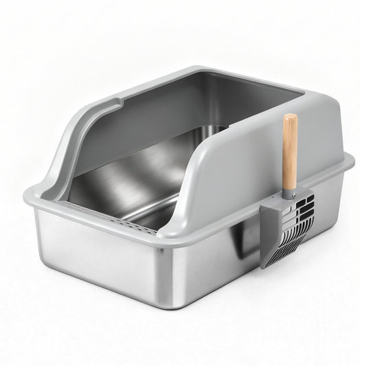 i.Pet Stainless Steel Semi-Enclosed Cat Litter Box – Large High-Sided Odour Control Tray (60cm)