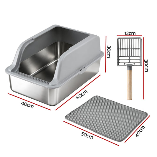 i.Pet Stainless Steel Semi-Enclosed Cat Litter Box – Large High-Sided Odour Control Tray (60cm)