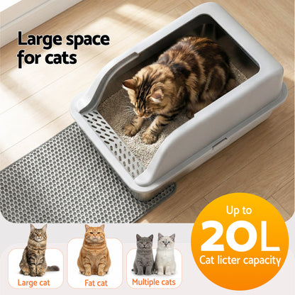i.Pet Stainless Steel Semi-Enclosed Cat Litter Box – Large High-Sided Odour Control Tray (60cm)