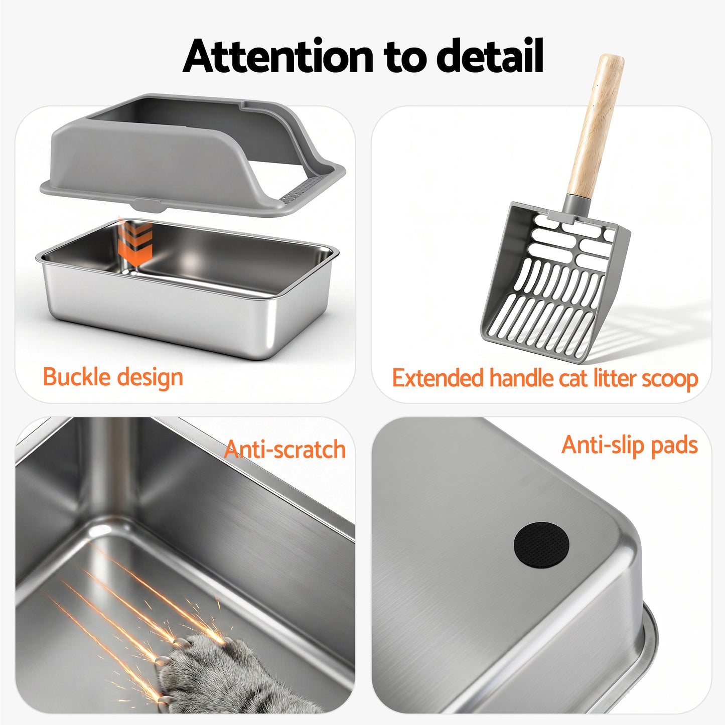 i.Pet Stainless Steel Semi-Enclosed Cat Litter Box – Large High-Sided Odour Control Tray (60cm)