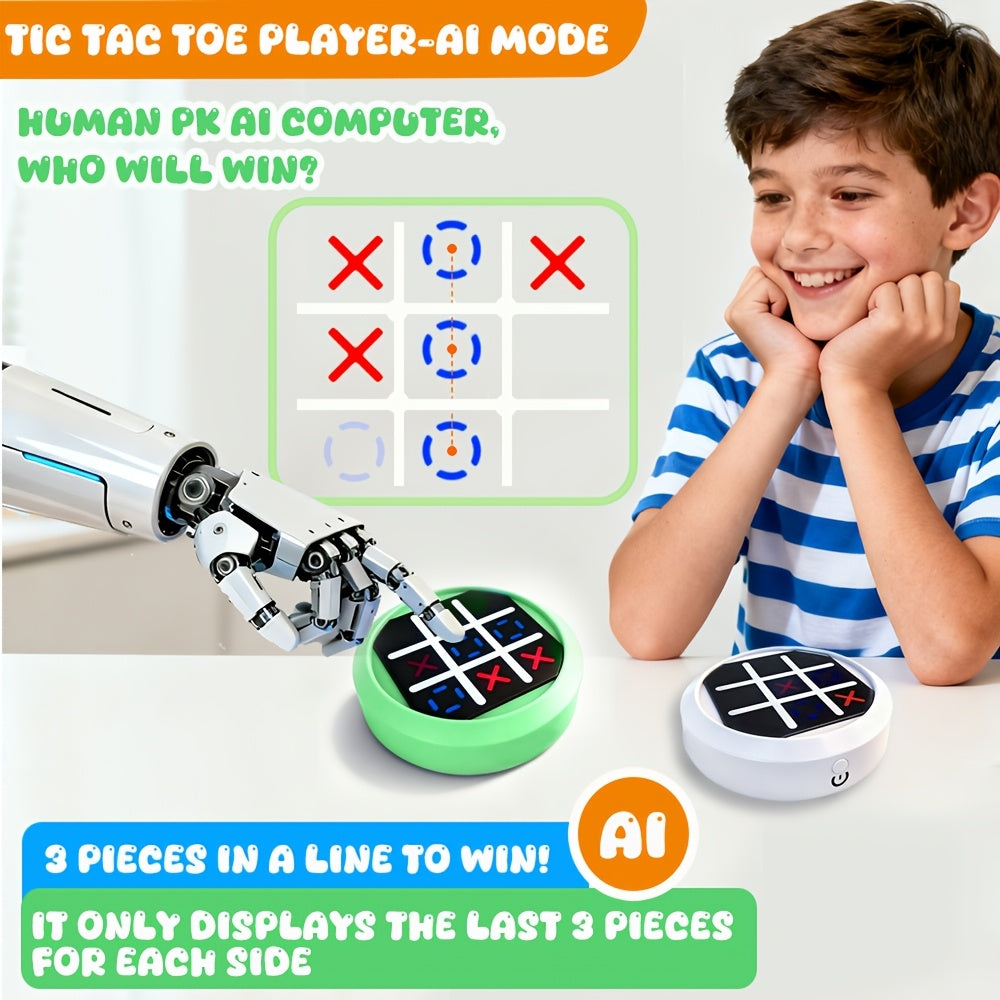 4-in-1 Electronic Tic Tac Toe Game: AI Battle, Two-Player Mode, Memory & Speed Challenge | Handheld Portable Game Console, Suitable for Both Kids and Adults (Batteries Not Included)（WHITE）