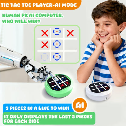 4-in-1 Electronic Tic Tac Toe Game: AI Battle, Two-Player Mode, Memory & Speed Challenge | Handheld Portable Game Console, Suitable for Both Kids and Adults (Batteries Not Included)（WHITE）