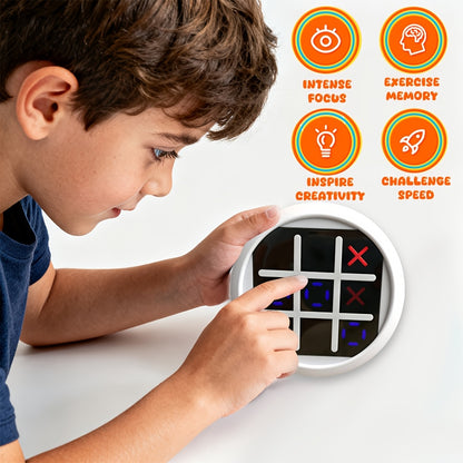 4-in-1 Electronic Tic Tac Toe Game: AI Battle, Two-Player Mode, Memory & Speed Challenge | Handheld Portable Game Console, Suitable for Both Kids and Adults (Batteries Not Included)（WHITE）