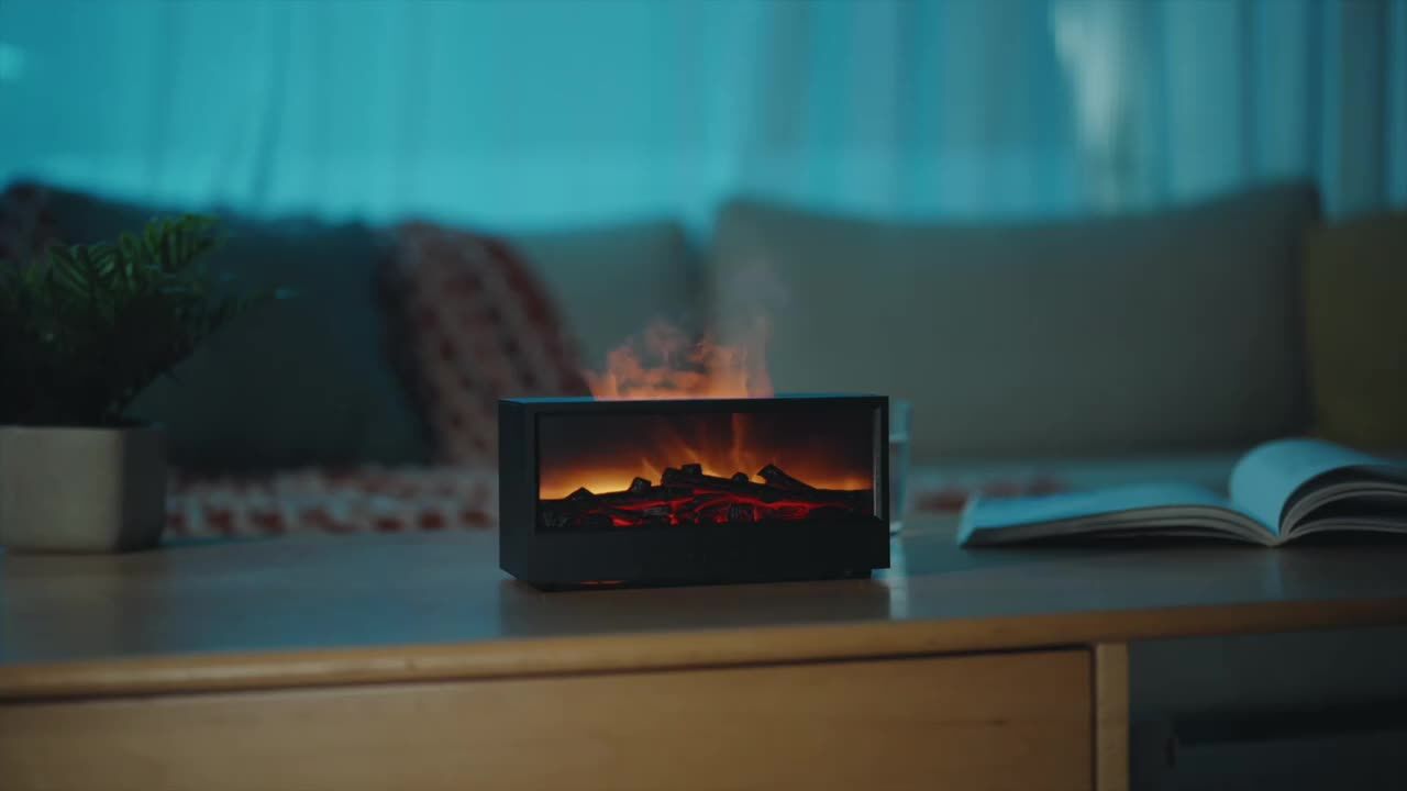 Aromatic Essential Oil Fireplace Diffuser Color Flame Diffuser Bonfire Fireplace Humidifier with Remote for Home and Office（black）