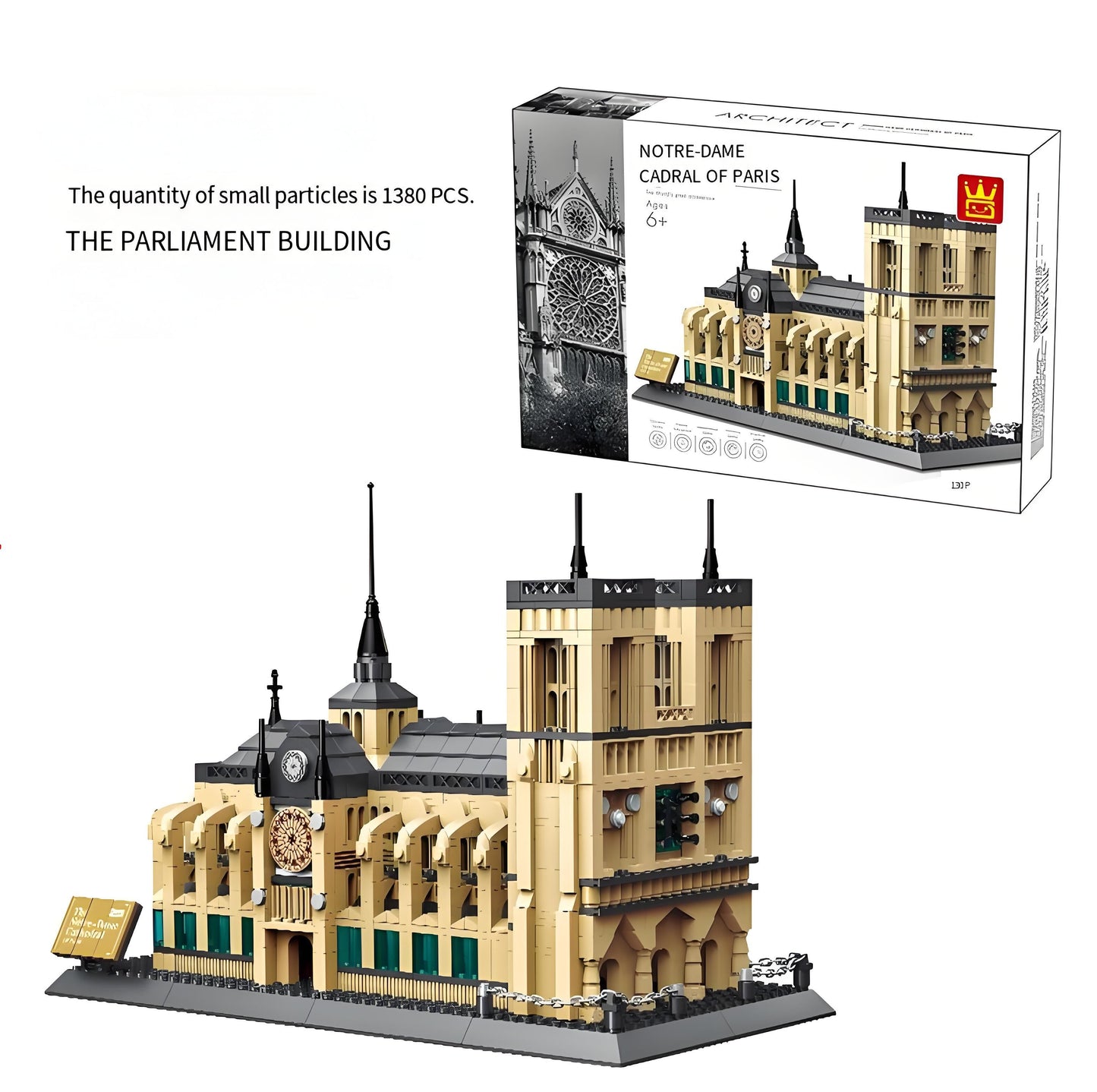 Notre-Dame Cathedral of Paris Mini Building Blocks Model – 1380 Piece Gothic Architecture Set (36cm Display)
