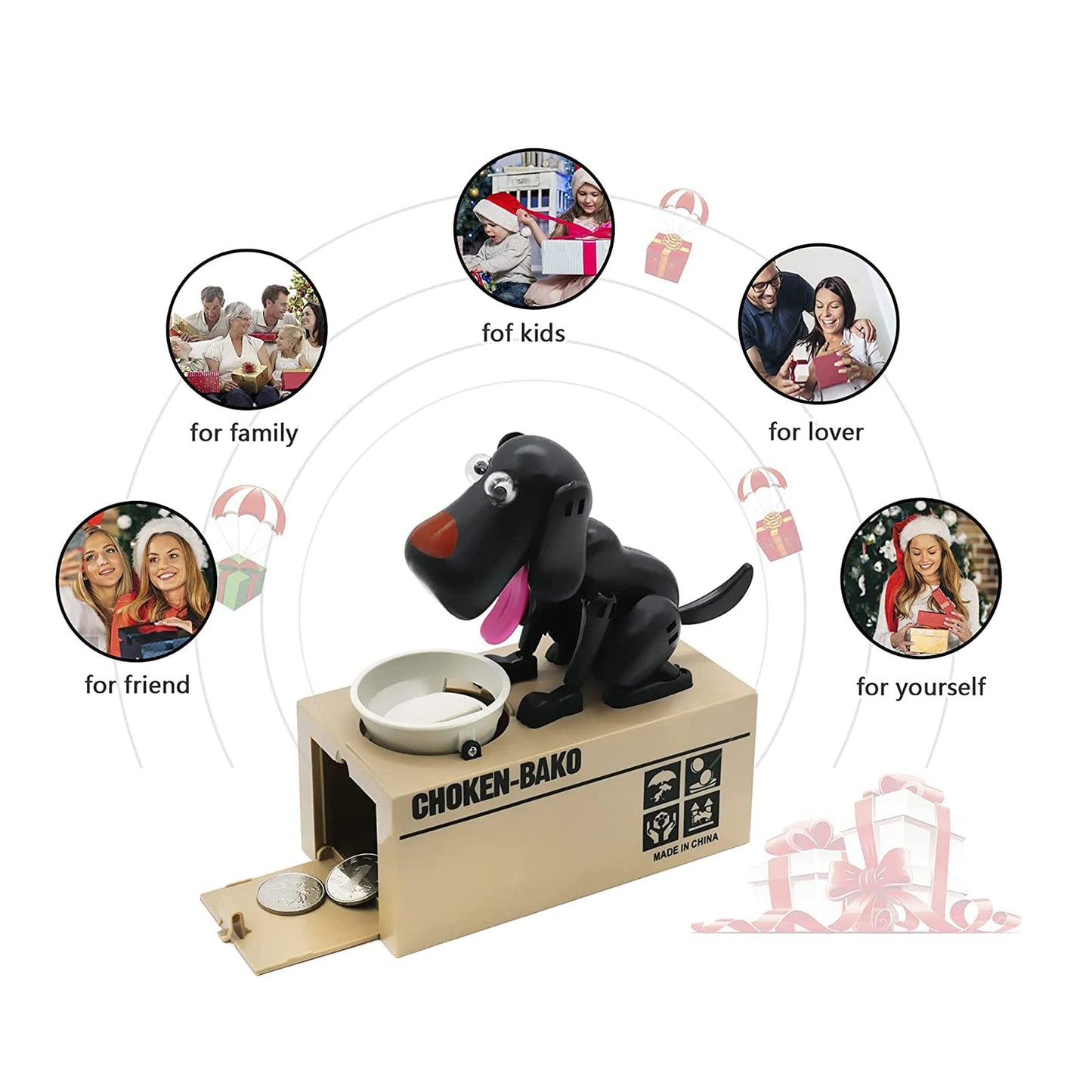Interactive Dog Coin Bank – Automatic Electric Money Saving Piggy Bank with Moving Dog Design – Fun Kids Gift & Desk Decor (Black)