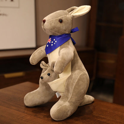Kangaroo Stuffed Animal with Joey in Pouch & Australia Scarf - Soft Cuddly Plush Toy(55cm, light grey)| Other Colors Available in Store