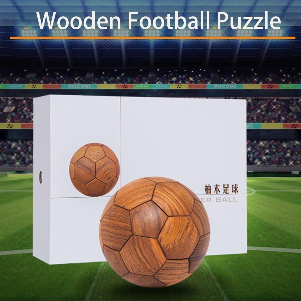 Handcrafted Wooden Football Puzzle – 3D Mortise & Tenon Soccer Ball (Solid Teak & Walnut, 22cm)