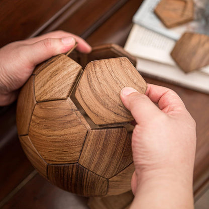 3D Wooden Football Puzzle – Mortise & Tenon Handmade Assembly Kit (Walnut & Beech)
