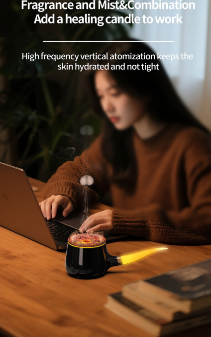Pipe-Shaped Aromatherapy Humidifier with LED Flame & Mist – USB Desk Diffuser for Home, Office, Bedside (White) | Other Colors Available in Store