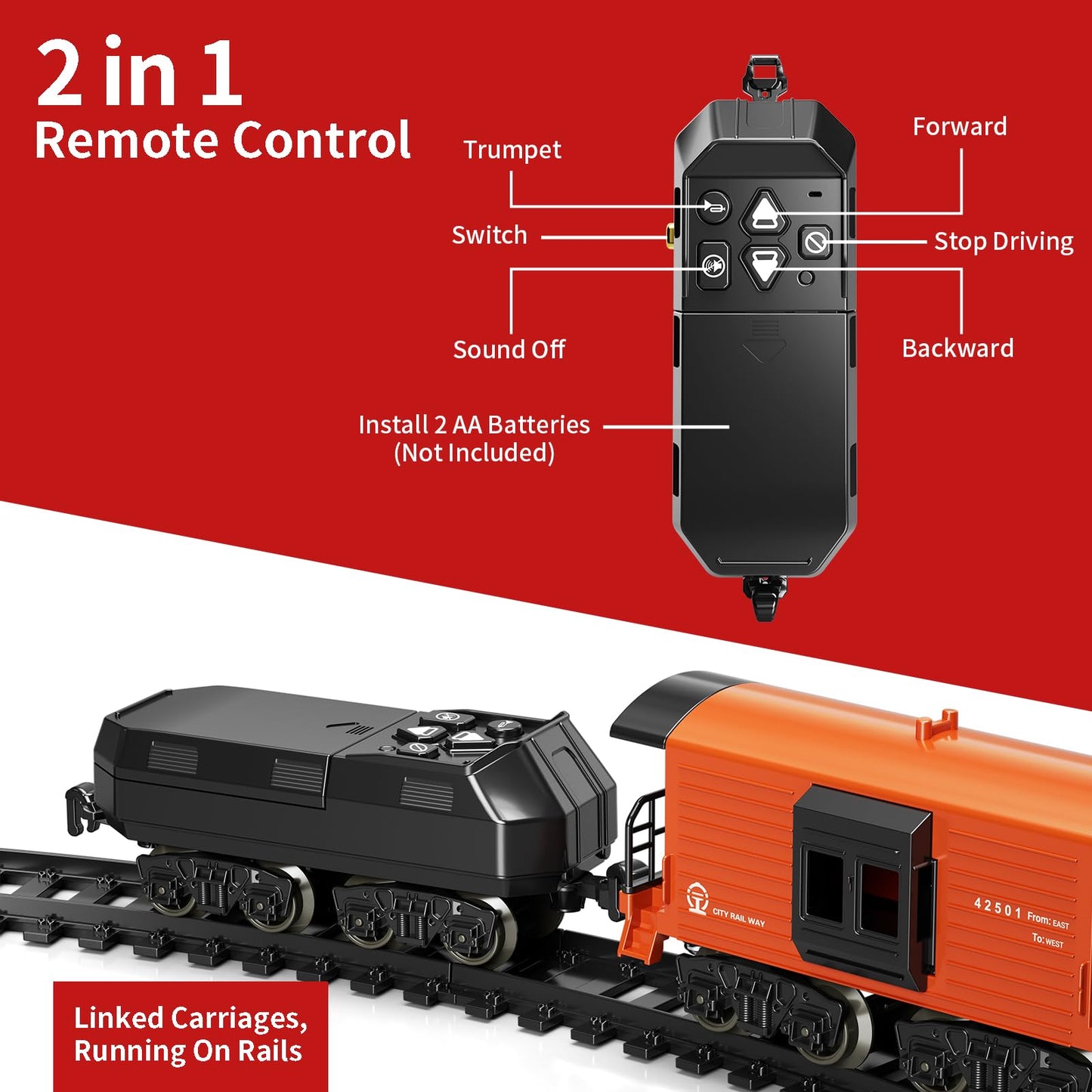 Remote Control Steam Train Set – 3-Way Smoke Locomotive with 117PCS Track, Lights & Sound | Rechargeable Model Train (Black)