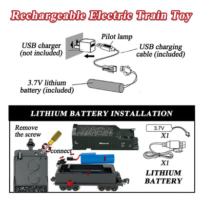 Electric Steam Train Set for Kids – Realistic Smoke, Lights & Sound | Christmas Train with Glowing Carriages & Rechargeable Battery (Black)