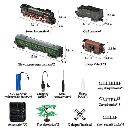 Electric Steam Train Set for Kids – Realistic Smoke, Lights & Sound | Christmas Train with Glowing Carriages & Rechargeable Battery (Black)