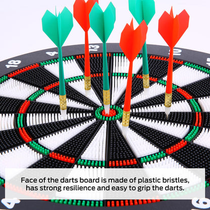 Safety Dart Board Set with 6 Soft Tip Darts: 16-Inch Rubber Dartboard for Family, Office & Party Leisure Sport