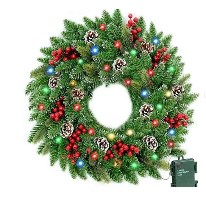 Pre-Lit Christmas Wreath with LED Lights - 60 cm