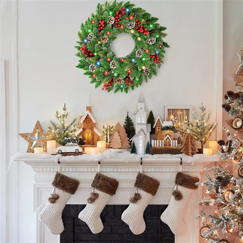 Pre-Lit Christmas Wreath with LED Lights - 60 cm