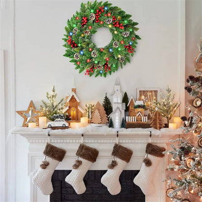 Pre-Lit Christmas Wreath with LED Lights - 60 cm