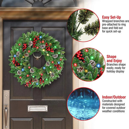 Pre-Lit Christmas Wreath with LED Lights - 60 cm