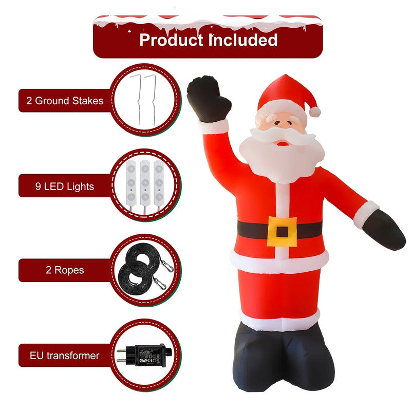 2.4m (8FT) Tall Inflatable Santa Claus with 9 LED Lights – Outdoor Christmas Decoration