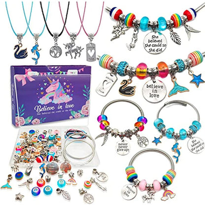 Unicorn & Mermaid Charm Bracelet Craft Kit for Girls – DIY Jewelry Set (8+)