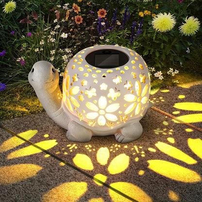 Solar Powered Turtle Garden Light – Resin Statue